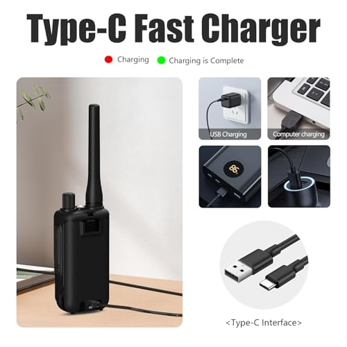 Image of BAOFENG UV-5R Mini Two Way Radio BF-5R Mini Walkie Talkie Wireless Power Adjustable Tiny Size Frequency Copy 999 Channels Type-C Four Colors Portable Ham with 771 Antenna and Headset(2 Pack) (Black)