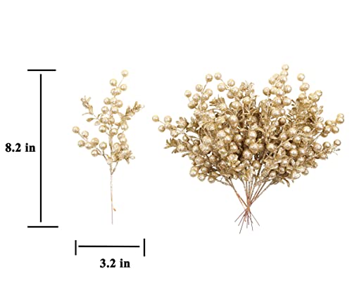 Alonsoo Champagne Gold Christmas Picks Decorations Floral Sprays Glittered Twigs For Xmas Tree Ornaments Decoration Filler Wreath Garland Floral Arrangement Decor Xmas Toppers Home Party #TOP5