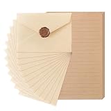 12 Stück Vintage Briefpapier mit Umschlag Set, 12 Briefumschläge, 24 Briefpapier Liniert und 12 Wachssiegel-Aufkleber, für Liebesbrief, Hochzeit, Geburtstag, Grußkarten (B)