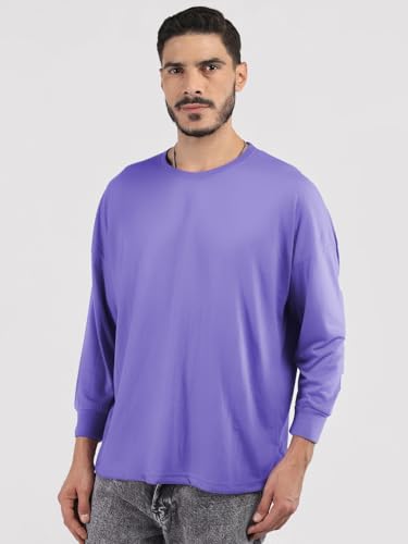 Image of CHKOKKO Men's Polyester Oversized Fit Oversized Solid Round Neck Full Sleeve Tshirts