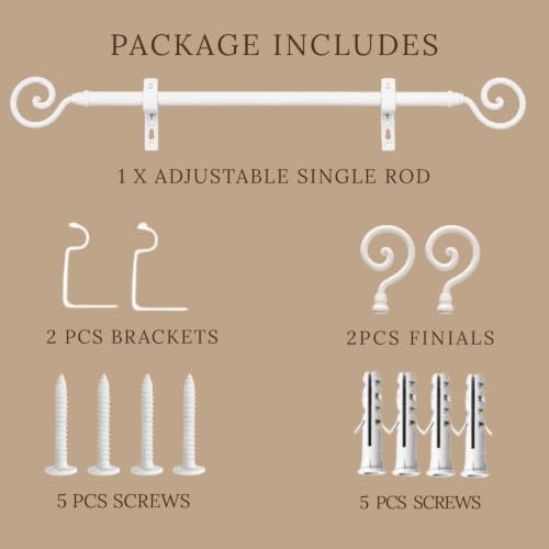 Image of The Decor Mart 28 inch-48 inch Adjustable Curtain Rod for Door & Windows with Brackets Set Curtains Hanging Extendable Iron Metal Pipe Holder with White Spiral Metal Finial
