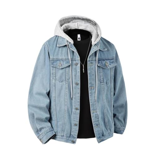 Men Hooded Denim Jackets Streetwear Outerwear Solid Color Loose Couple Coats2