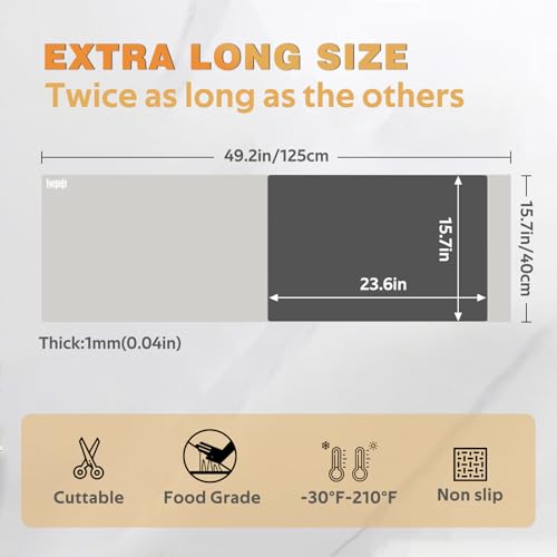 Foepoge 125 × 40cm Extra Long Silicone Mat for Kitchen Worktop Protector Non Stick Heat Resistant Silicone Countertop Protector - Image 2