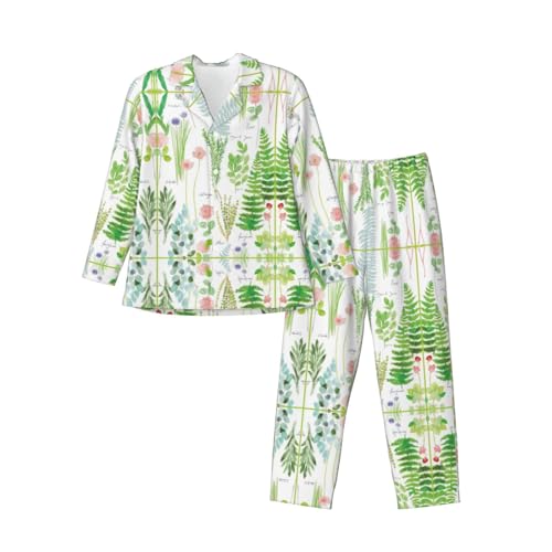 Pyjama classique à col cranté en coton léger motif jardin d'herbes aromatiques