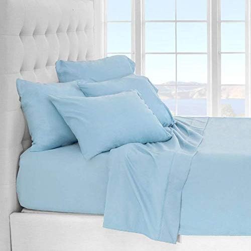 310-Thread-Count Egyptian Cotton Luxrious Super Soft Sheet Set Solid Fit Up to 13-15" inch Deep Pocket and Affordable Sheets (Size Queen Color Light Blue)