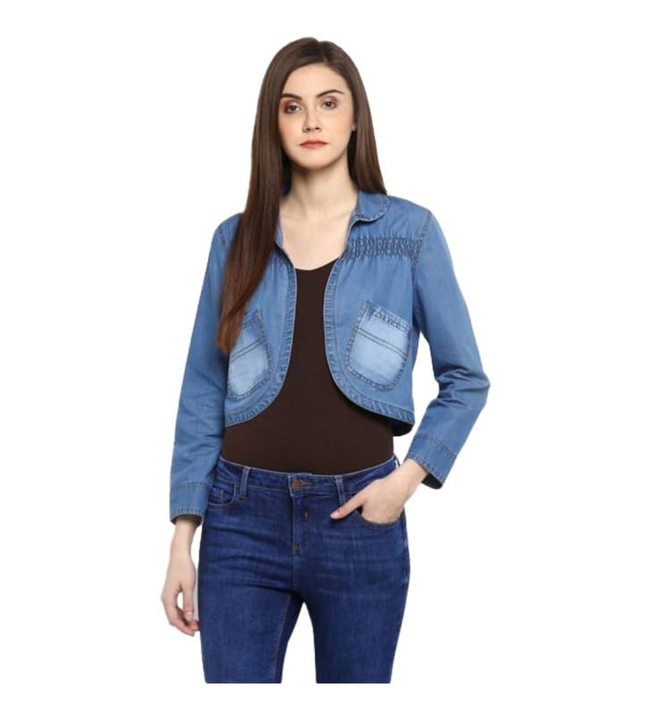 Generic Women's Denim Smocking 3-4th Sleeves Shrug (Blue, XL)-PID55844-image-11