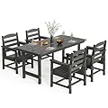 VINGLI 5-Piece Outdoor Patio Dining Set, HDPE All-Weather Patio Table and Chairs Set w/Umbrella Hole, Rectangular Outdoor Table with 4 Patio Chairs for Backyard, Garden, Poolside (Grey, 5 Piece)