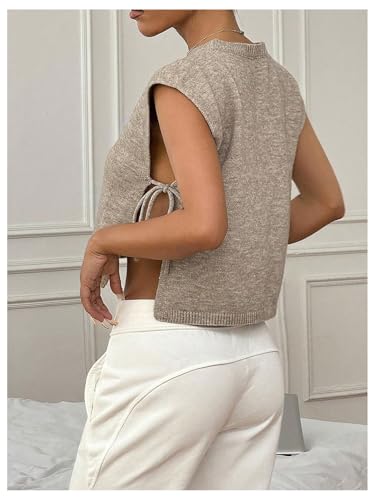 GORGLITTER Women's Cropped Sweater Vest Tops Sleeveless Crew Neck Side Tie Cap Sleeve Knit Tank Top2