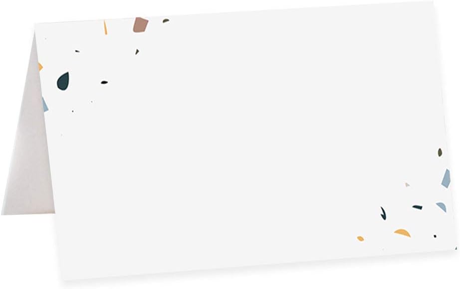 Andaz Press Terrazzo Table Tent Place Cards for Wedding Party Tables, Seating Name Place Cards, Scored for Easy Folding Tent Design, 56 Pack, 2 x 3.5 Inches