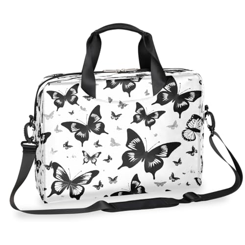Maletín negro para laptop con diseño Animal Butterfly y correa ajustable miniatura 1