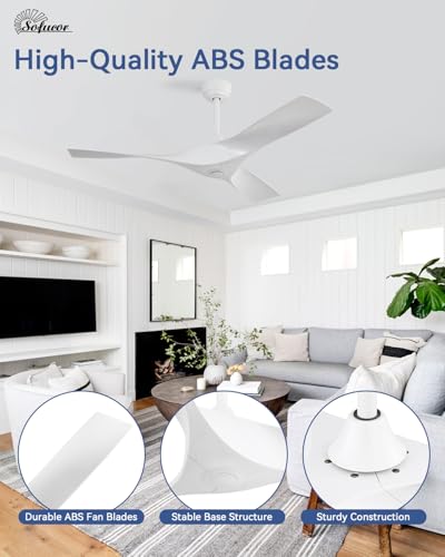 Image of Sofucor 52 Inch Ceiling Fans No Lights, Modern Ceiling Fan with 3 Plastic Blades, 4500CFM 6-Speed 3-Timer Reversible DC Motor, for Bedroom Living Room Patios Office, ETL /FCC