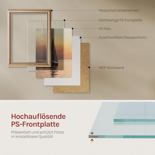 WOLTU Bilderrahmen 20x25, 5er set, Massivholz Fotorahmen mit Passepartout – Ansicht 4