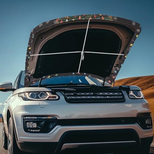 Image of Car Hood Cover Christmas,Christmas Tree Lights Car Bonnet Banner, Universal Car Hood Cover for Automobiles, Elastic Polyester, Stretchable, Patriotic Automotive Hood Covers