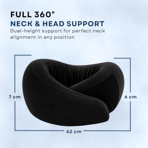 Image of Memory Foam 360 Travel Neck Pillow with Adjustable Velcro | 360 Neck & Head Support, Dual-Height Design, Adjustable Velcro, Velvet Fabric Cover, For Airplane, Car & Train