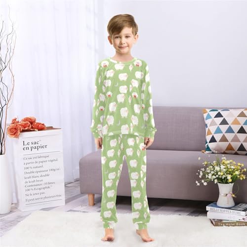 Little Sheep Bow Soft Pajama Set for All Seasons,Breathable Pjs Long Sleeve Sleepwear,Comfy Loungewear 2 Piece Underwear Set 5T4