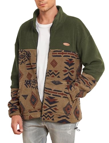 ZAFUL Men Ethnic Aztec Printed Fluffy Fuzzy Jacket Plush Fleece Casual Stand Collar Zip Outwear Cardigan Coat with Pockets3