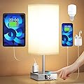 ?Upgraded?Bedside Table Lamp Touch Control, with USB C+A Charging Ports & Dual AC Outlets, 3-Way Nightstand Lamp for Bedroom with LampShade Living Room Office(LED Dimmable Bulb Included)