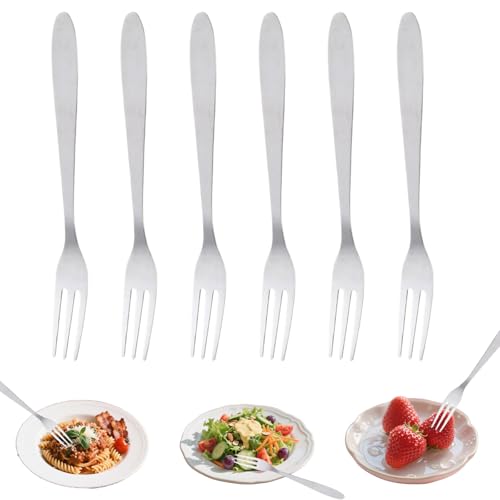 Tenedor de mesa de comedor de acero inoxidable, 6 tenedores de cubiertos de pulido de espejo, tenedores de cubiertos de grado alimenticio, tenedor de cena pequeño, cubiertos para el hogar, apto para