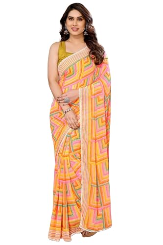 Image of Panzora Women's Georgette Printed Ready To Wear One Minute Saree With Unstitched Blouse Piece