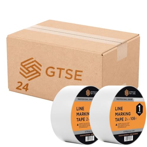Image of GTSE 2 inch x 108 ft White PVC Vinyl Floor Tape, 24 Rolls, Safety Marking Tape, 6 mil Thick, Suitable for Dance Floors, Gyms, Warehouses, Sports Facilities