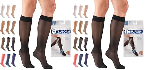 Image of Truform Sheer Compression Stockings, 15-20 mmHg, Women's Knee High Length, 20 Denier, Black, Small (Pack of 2)