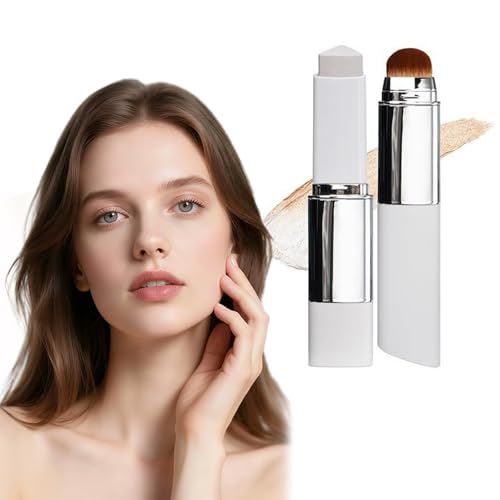 Ferizzia Barra Base Maquillaje Que Cambia Color, Maquillaje en Barra 2 en 1 con Cabezal de Brocha, Base Coreana, Corrector De Cara De Larga, Resistente Agua, para Todo Tipo de Piel, Marfil