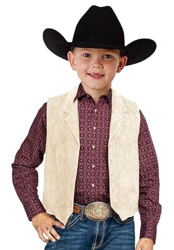 Boys Suede Vest Retro Leather Costume Vest Western Cowboy Style Sleeveless Casual Waistcoat