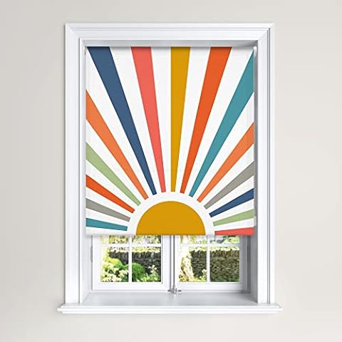 Blackout Roller Blinds Windows Child Safety Cut To Size Fitting Included Beautiful Design , Painted Sun 120 x 140 cm Cover