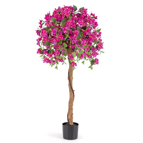 Goplus 53” Bougainvillea Artificial Tree, Faux Silk Flower Tree in Pot w/ 576 Flowers, 288 Leaves, Tall Fake Floor Plant, Artificial Plants for Indoor Outdoor Bedroom Living Room Decor