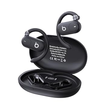 Fones de Ouvido Sem Fio Basike D91, Bluetooth 5.4, Estéreo Hi-Fi, Tela LED, 100h Standby, Leve e Confortável, Ideal para Corrida e Exercícios (Preto)