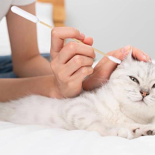 KMKANPO 50 Stück 15cm Hunde Wattestäbchen,Ohrreiniger für Haustiere,Ohrreinigungsstäbchen für Hunde,Wattestäbchen mit Doppelter Runder Spitze,Baumwolle Ohrenstäbchen für Haustiere,Hund,Katze