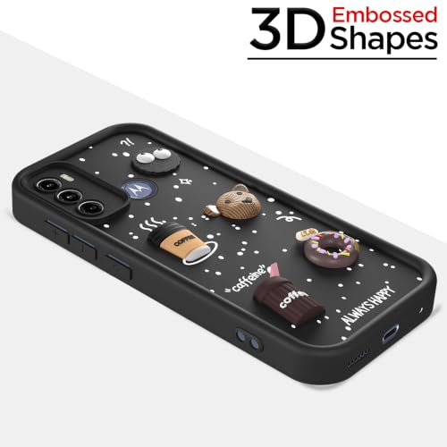 Image of Pikkme Back Cover for Motorola Moto G60 / G40 Fusion | 3D Bear Silicone Cute & Fun Coffee Cartoon | Full Body Protection Bumper Case (Black)