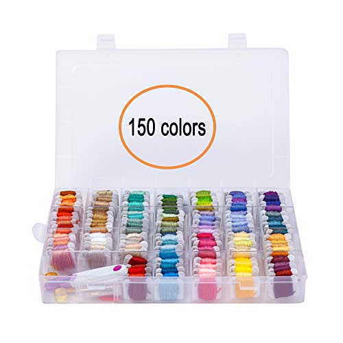 150 Colors Embroidery Floss Cross Stitch Threads-YAOYUE Friendship Bracelet Floss Craft Thread with Organizer Storage Box Large,Prewound Floss Bobbin,String Cross Stitch Kit-Set of 186pcs