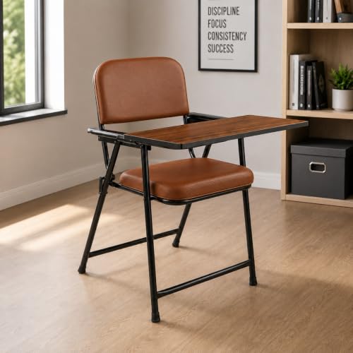 Image of Cushioned Study Chair with Writing Pad for Home, Students & Study Room, Supportive Backrest, Sturdy Metal Frame, Reading, Writing & Homework Chair, Brown
