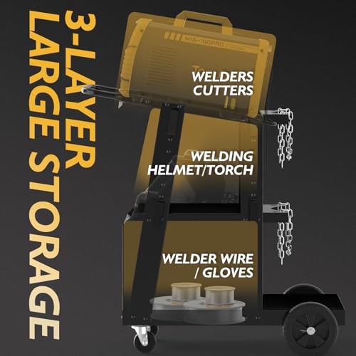 Image of TOOLIOM Welding Cart with Lockable Cabinet, 265 lb Capacity | Lockable enclosed storage, side hooks, organized accessory access