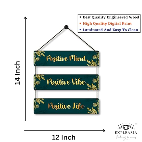 Image of EXPLEASIA Decorative Wall Hanging Wooden Art Decoration Item for Home Office Living Room Bedroom Decoration Items Home Decor Gift Items (Leaf Positive Life (DarkGreen))
