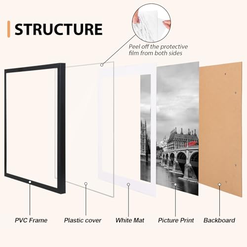 Image of Fixwal 16x20 Picture Frame Set of 6 with Shatter Resistant Plastic Cover, Thin Border Light Weight Poster Frames for Wall Gallery Display, Black