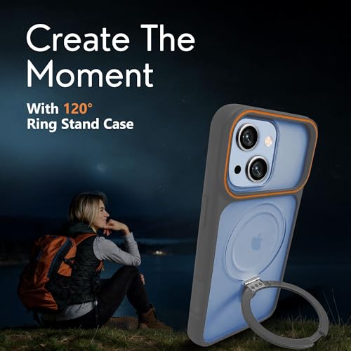Image of AIBEX Protective OStand Case Compatible for Apple iPhone 13 / Apple iPhone 14 MagSafe Compatible | Slim Shockproof Back Cover with Camera Lens Protection, Strong Magnetic Support & Anti-Slip Grip