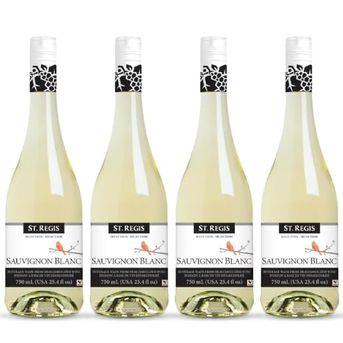 Image of ST. REGIS Non-Alcoholic Sauvignon Blanc 25.4 Fl Oz / 750ml (4 Pack) - Low Calorie, Low Sugar - Crisp and Refreshing Tropical Fruity Rich Flavor