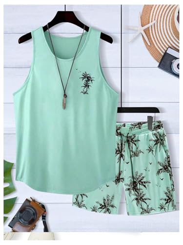 SOLY HUX Men's Short Sets 2 Piece Outfits Summer Tropical Print Tank Tops and Drawstring Shorts Sets3