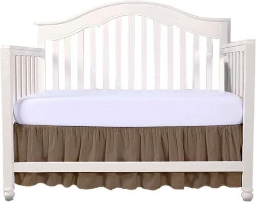 Image of Crib Bed Skirt 28” x 52” with 14” Drop – Split Corners Dust Ruffle, Microfiber - Breathable, Durable, Elastic Adjustable Fit, Soft Nursery Bedding for Baby Boys & Girls, Taupe Solid