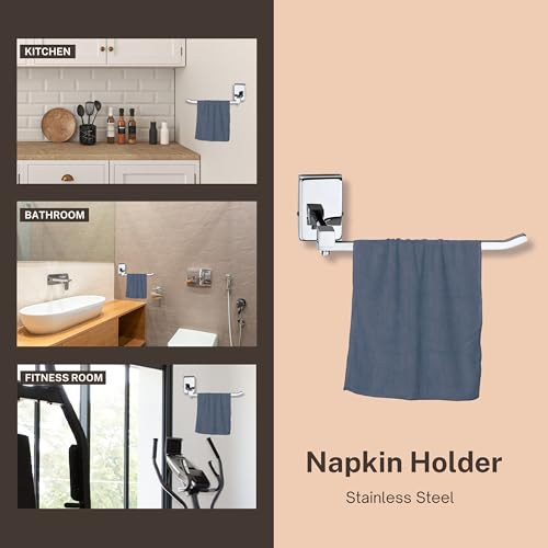 Image of GLOXY Premium Stainless Steel Elite Towel Ring Holder with Chrome Finish - Wall Mounted Napkin Hanger for Bathroom - Towel Hanger for Wash Basin & Kitchen - Bathroom Accessories