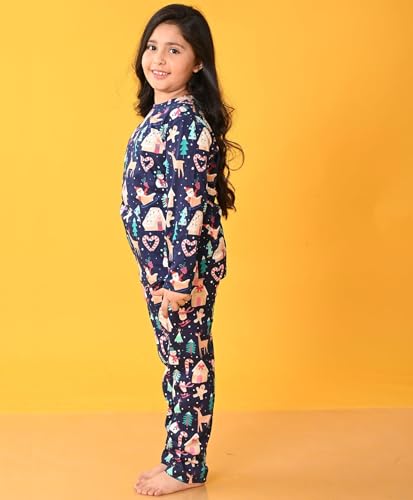 Image of ANTHRILO Sleepwear Pajama Set for Girls | Blue Nightwear with Top & Ankle Length Pajama | Regular Wear Round Neck - Full Sleeves T-Shirt |Homeware Skin Friendly Fabric| Cotton / 4-5 Years