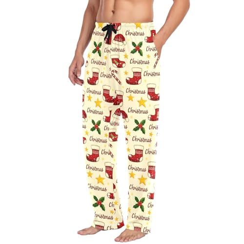 Christmas Stockings Men's Pajamas Pants Cotton Sleep Bottoms Pants Lounge Sleepwear - S4