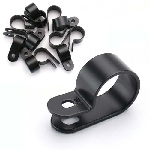Image of BAOMAIN 5 /8-Inch R-Type Cable Clamps, 50-Pack Black Nylon Wire Management Clips, UC-4 Screw-On Cord Fasteners for Home, Office, and Industrial Use