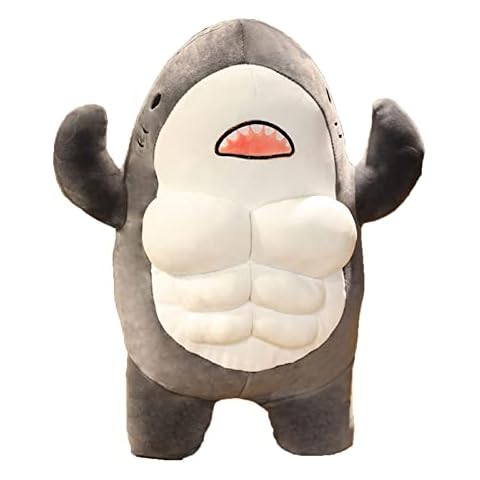 Giftik Cute Soft 3D Muscle Stuffed Animal Obster Shiba Inu Dog Puppy Dog Pig Frog Duck Plush Pillow Doll Toy for Home Office Car Sofa Bed Decor (Gray Shark ( 18inch )) Cover
