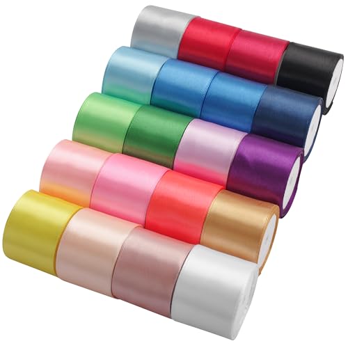 LIUYAXI 1-1/2 Inch Satin Ribbon Set 20 Rolls Rainbow Ribbon 5 Yards Each (Total 100 Yards) Decorative Ribbon for Gift Wrapping Crafts Hair Bows Flower Bouquet Wedding Party Decorat