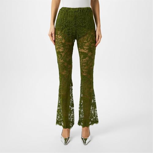 UAURORAO Women Lace Bell Bottoms See Through Leggings Wide Leg Flare Pants Sheer Mesh Hollow Out Cover Up Trousers2