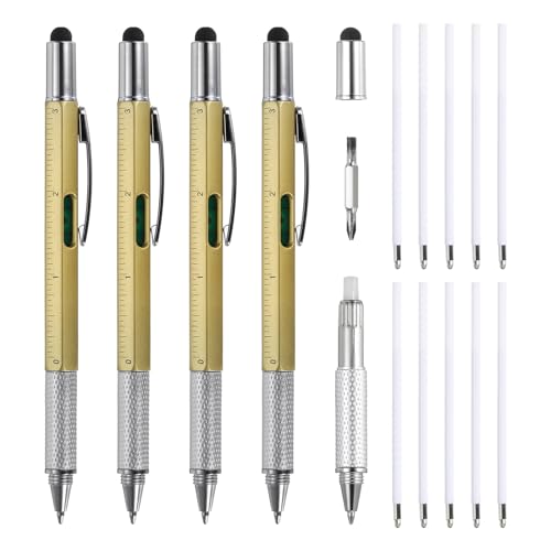 MECCANIXITY 6 in 1 マルチツール ツールペン ギフト メンズ ボールペン 定規 ドライバー スタイラス レベルゲージ クリスマス誕生日用リフィル ゴールド