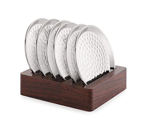 Nabhya Designer Rounded Coasters Cups for Dining Table Accessories for Home Coaster Set of 6 & 1 Holder (Brown)